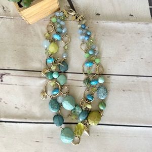 Chico’s Nautical Multi-Strand Acrylic Turquoise Gems & Gold Charms Necklace